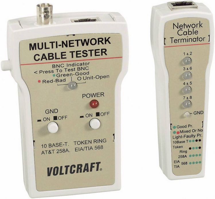 Produktbild: VOLTCRAFT Kabeltester CT-1 CT-1 Geeignet f&uuml;r RJ-45, BNC