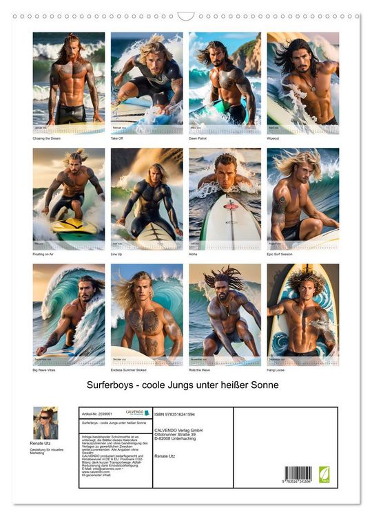 Produktbild: Surferboys - coole Jungs unter hei&szlig;er Sonne (Wandkalender 2026 DIN A2 hoch), CALVENDO Monatskalender