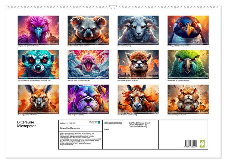 Produktbild: Bitters&uuml;&szlig;e Miesepeter (Wandkalender 2026 DIN A2 quer), CALVENDO Monatskalender