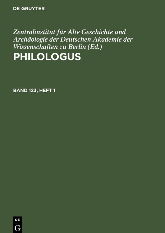 Produktbild: Philologus, Band 123, Heft 1, Philologus Band 123, Heft 1