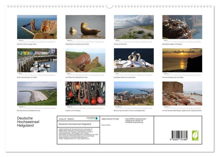 Produktbild: Deutsche Hochseeinsel Helgoland (hochwertiger Premium Wandkalender 2026 DIN A2 quer), Kunstdruck in Hochglanz