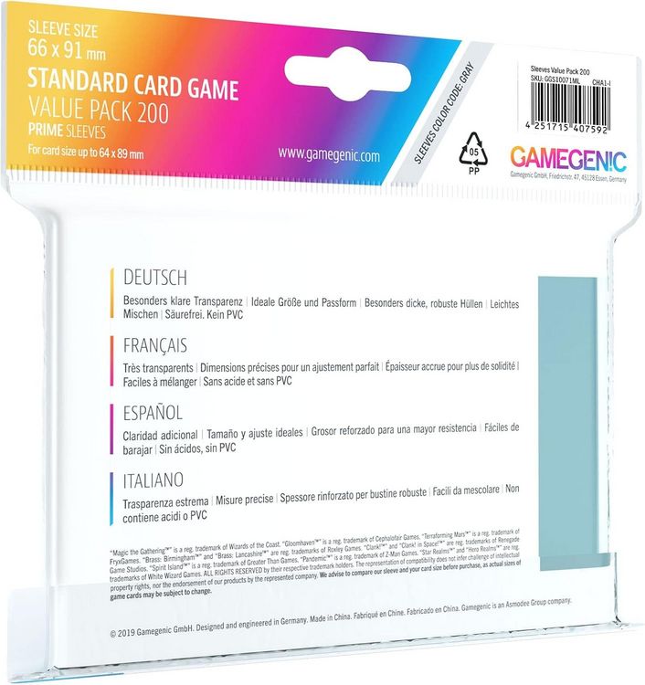 Produktbild: Card Game Sleeve - Standard Kartenspiel 200 Prime-H&uuml;llen