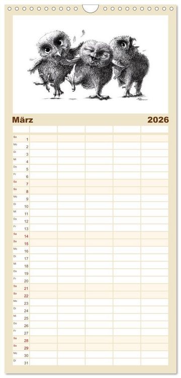 Produktbild: Familienplaner 2026 - owls & friends 2026 mit 5 Spalten (Wandkalender, 21 x 45 cm) CALVENDO