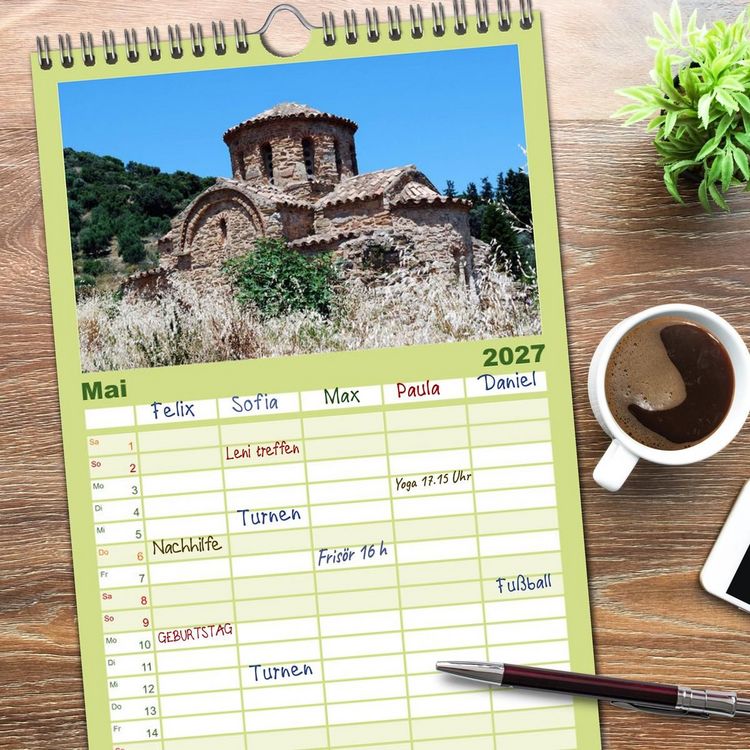Produktbild: Familienplaner 2027 - Griechische Inseln mit 5 Spalten (Wandkalender, 21 x 45 cm) CALVENDO