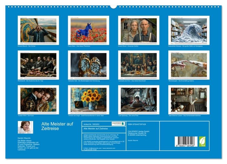 Produktbild: Alte Meister auf Zeitreise (hochwertiger Premium Wandkalender 2026 DIN A2 quer), Kunstdruck in Hochglanz