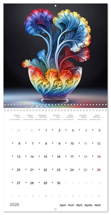 Produktbild: Fleurs en verre color&eacute; (Calendrier mural carr&eacute; 2026 30x30 cm) Calendrier double avec une page pour vos prises de notes