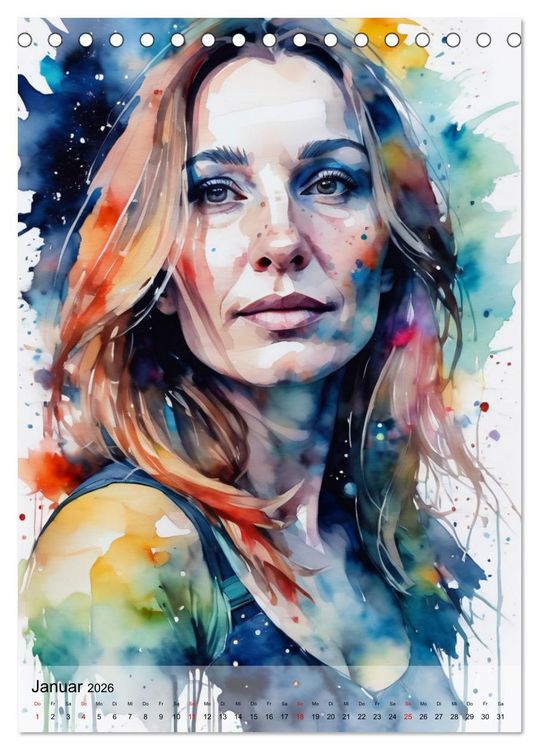 Produktbild: Aquarell-Frauenportr&auml;ts (Tischkalender 2026 DIN A5 hoch), CALVENDO Monatskalender