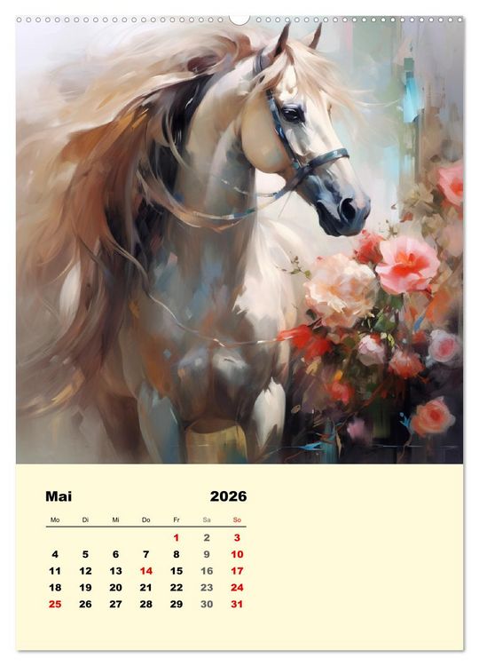 Produktbild: Pferde im romantischen Barockstil (hochwertiger Premium Wandkalender 2026 DIN A2 hoch), Kunstdruck in Hochglanz