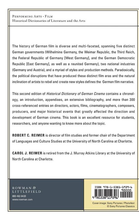 Produktbild: Historical Dictionary of German Cinema