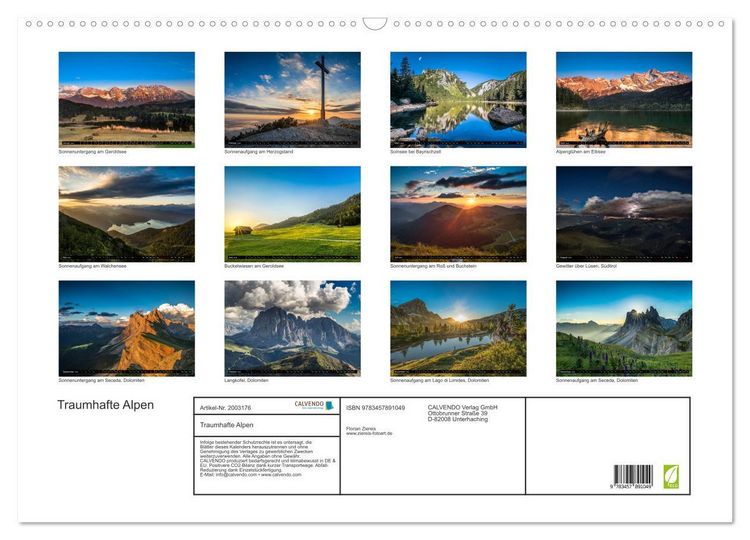 Produktbild: Traumhafte Alpen (Wandkalender 2026 DIN A2 quer), CALVENDO Monatskalender