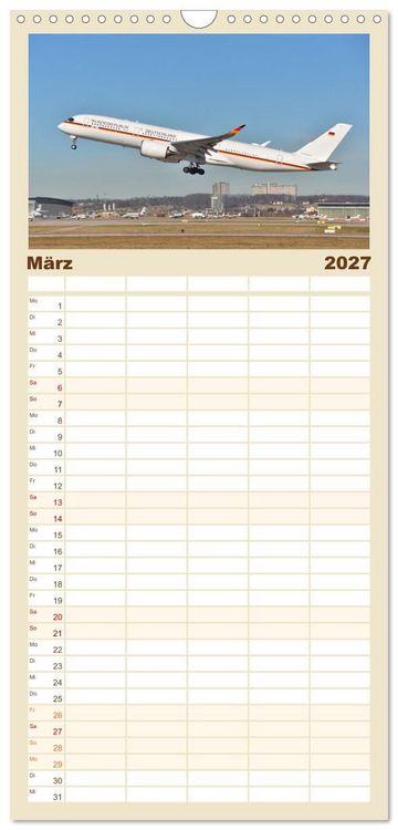 Produktbild: Familienplaner 2027 - Flugzeuge auf Europas Flugh&auml;fen mit 5 Spalten (Wandkalender, 21 x 45 cm) CALVENDO