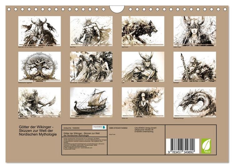 Produktbild: G&ouml;tter der Wikinger - Skizzen zur Welt der Nordischen Mythologie (Wandkalender 2026 DIN A4 quer), CALVENDO Monatskalender