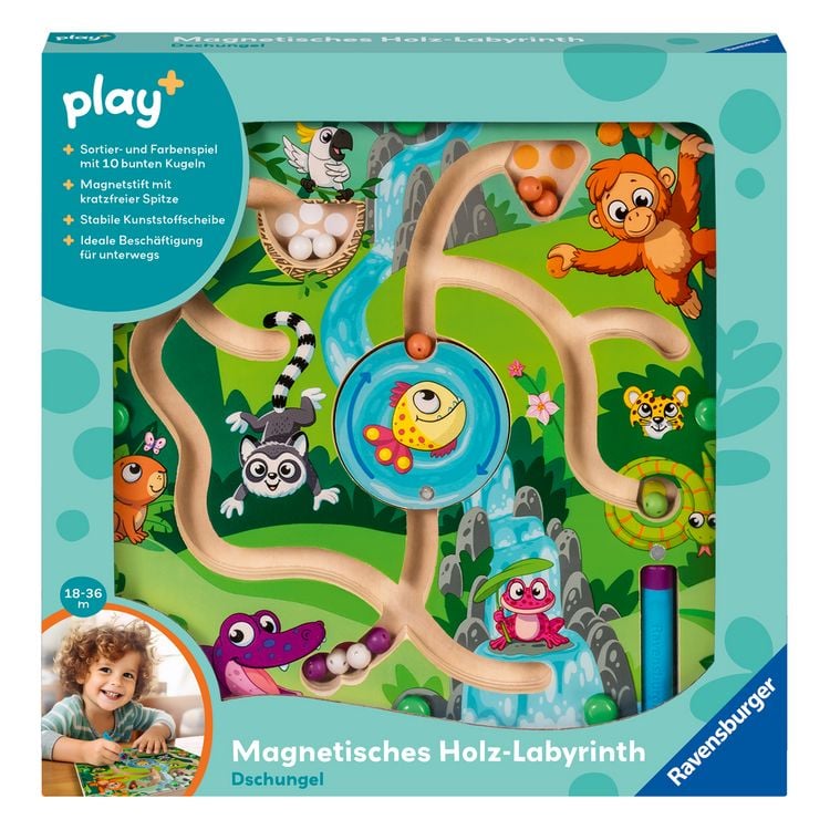 Produktbild: Play+ Magnetisches Holz-Labyrinth: Dschungel - ab 18 Monate