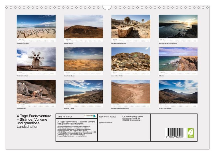 Produktbild: X Tage Fuerteventura &ndash; Str&auml;nde, Vulkane und grandiose Landschaften (Wandkalender 2026 DIN A3 quer), CALVENDO Monatskalender