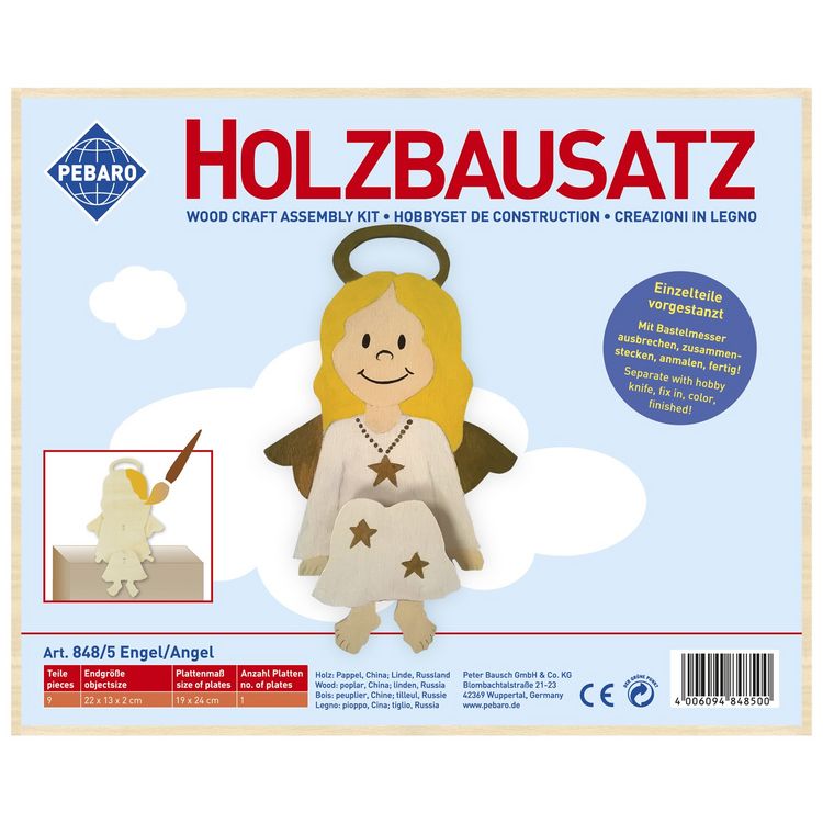 Produktbild: PEBARO 848/5 - Holzbausatz Engel Kantenhocker, 9 Teile, Holzkonstruktion zum Zusammenstecken