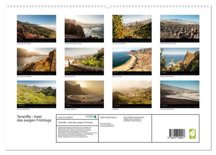 Produktbild: Teneriffa - Insel des ewigen Fr&uuml;hlings (hochwertiger Premium Wandkalender 2026 DIN A2 quer), Kunstdruck in Hochglanz