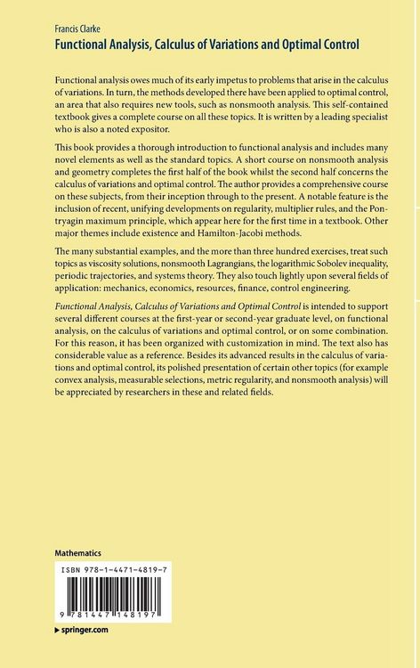 Produktbild: Functional Analysis, Calculus of Variations and Optimal Control