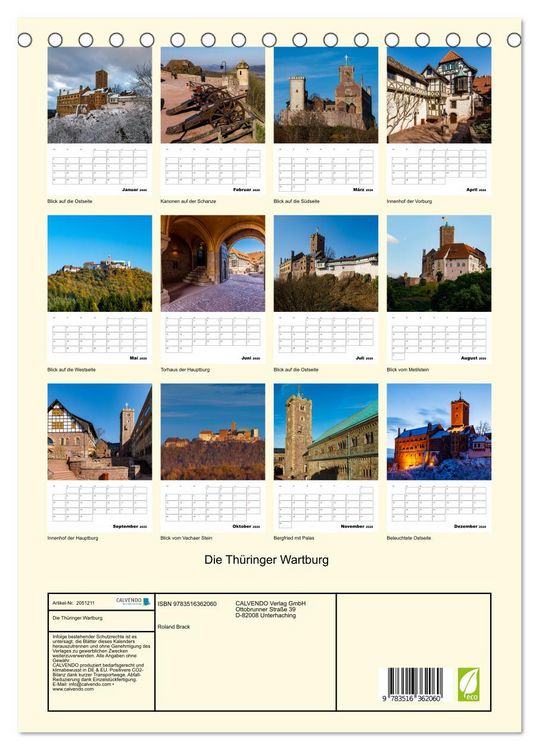 Produktbild: Die Th&uuml;ringer Wartburg (Tischkalender 2026 DIN A5 hoch), CALVENDO Monatskalender