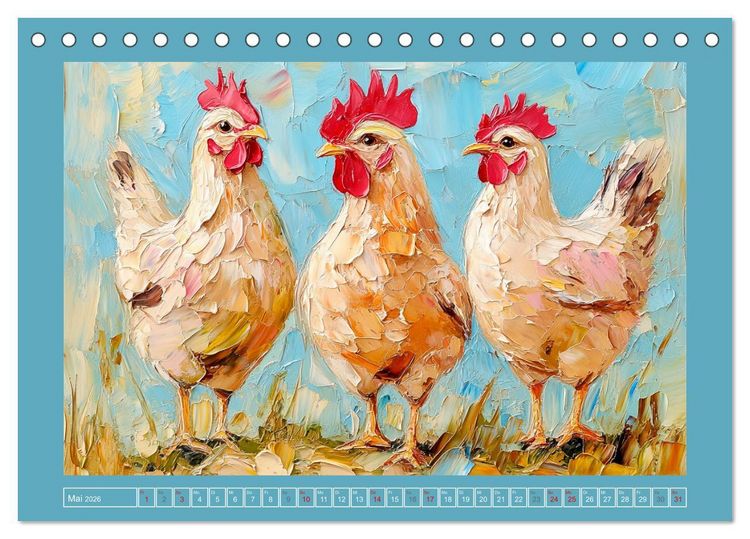 Produktbild: Federleichte Sch&ouml;nheiten. Duftige H&uuml;hner-Paintings (Tischkalender 2026 DIN A5 quer), CALVENDO Monatskalender