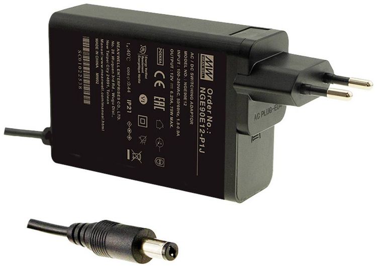 Produktbild: MEAN WELL NGE90E55-P1J Steckernetzteil, Festspannung 55 V/DC 90.2W