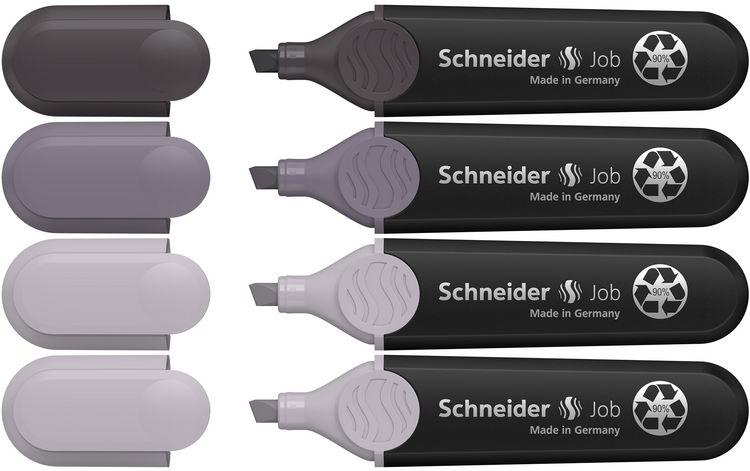 Produktbild: Schneider Textmarker Job grau sortiert, 3+1 Set