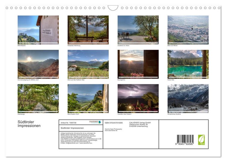 Produktbild: S&uuml;dtiroler Impressionen (Wandkalender 2026 DIN A3 quer), CALVENDO Monatskalender