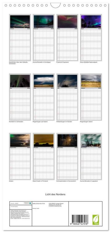 Produktbild: Familienplaner 2026 - Licht des Nordens mit 5 Spalten (Wandkalender, 21 x 45 cm) CALVENDO