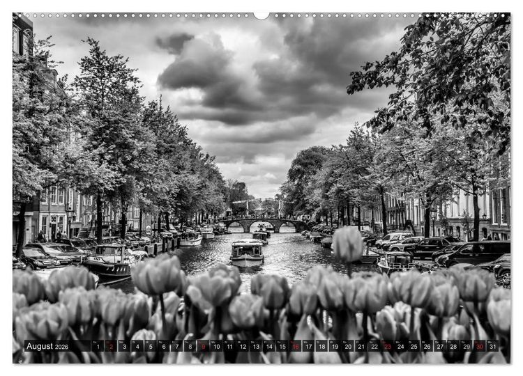 Produktbild: AMSTERDAM Stadtherz in Monochrom (Wandkalender 2026 DIN A2 quer), CALVENDO Monatskalender
