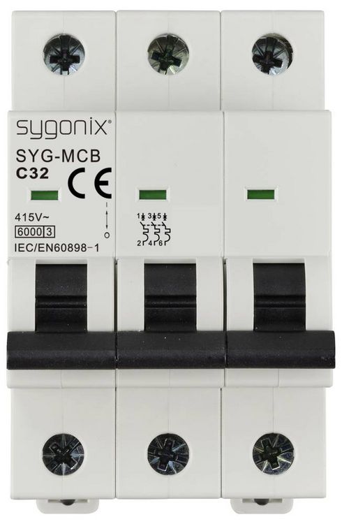 Produktbild: Sygonix SY-6441090 SYG-MCB 3P/C32/6KA Leitungsschutzschalter 3polig 32A 415 V/AC