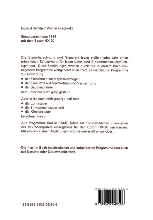 Produktbild: Steuerberechnung 1984 mit dem Epson HX-20