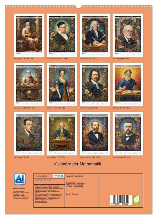 Produktbild: Vision&auml;re der Mathematik (hochwertiger Premium Wandkalender 2027 DIN A2 hoch), Kunstdruck in Hochglanz