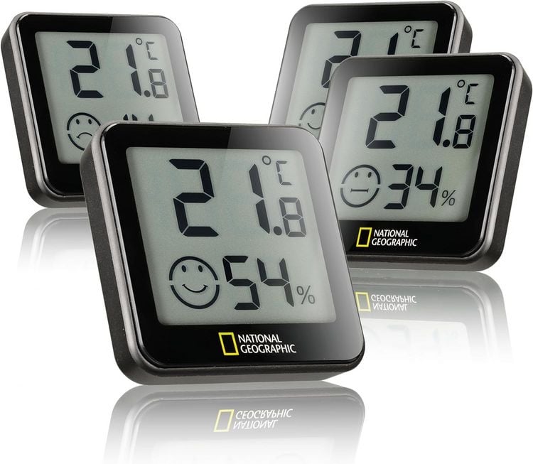 Produktbild: National Geographic 9070210 - Thermo-/Hygrometer Tempy 4er-Set, Pr&auml;zise Raumklima &Uuml;berwachung, Temperatur- und Luftfeuchtigkeitsmessger&auml;t