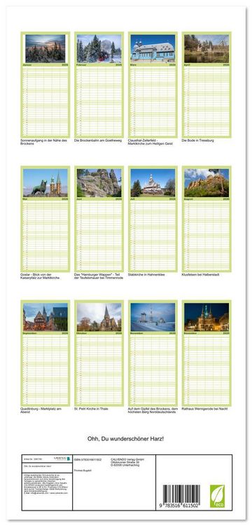 Produktbild: Familienplaner 2026 - Ohh, Du wundersch&ouml;ner Harz! mit 5 Spalten (Wandkalender, 21 x 45 cm) CALVENDO