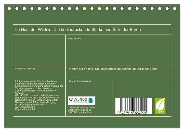 Produktbild: Im Herz der Wildnis. Die beeindruckende St&auml;rke und Stille der B&auml;ren (Tischkalender 2026 DIN A5 quer), CALVENDO Monatskalender