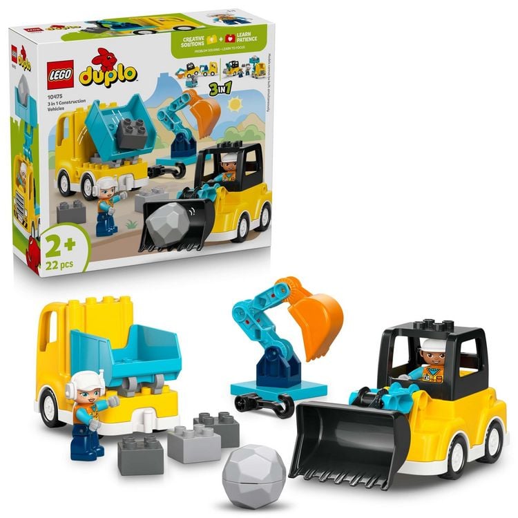 Produktbild: LEGO DUPLO Town 10475 Baufahrzeuge &ndash; 3-in-1-Set, Lernspielzeug 2 Jahre