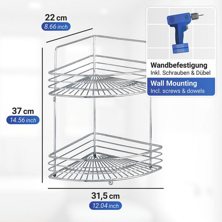 Produktbild: Eckwandablage Mod. Milano mit 2 Etagen, Chrom