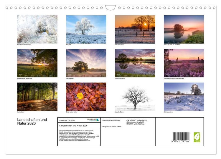 Produktbild: Landschaften und Natur 2026 (Wandkalender 2026 DIN A3 quer), CALVENDO Monatskalender