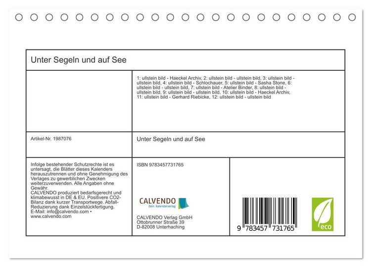 Produktbild: Unter Segeln und auf See (Tischkalender 2026 DIN A5 quer), CALVENDO Monatskalender