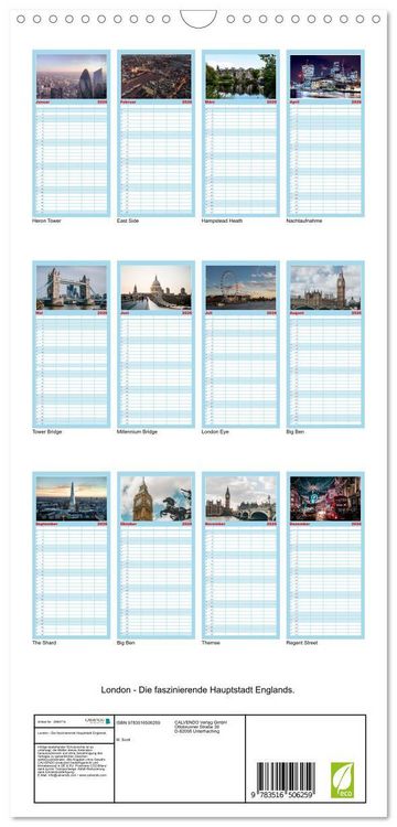 Produktbild: Familienplaner 2026 - London - Die faszinierende Hauptstadt Englands. mit 5 Spalten (Wandkalender, 21 x 45 cm) CALVENDO