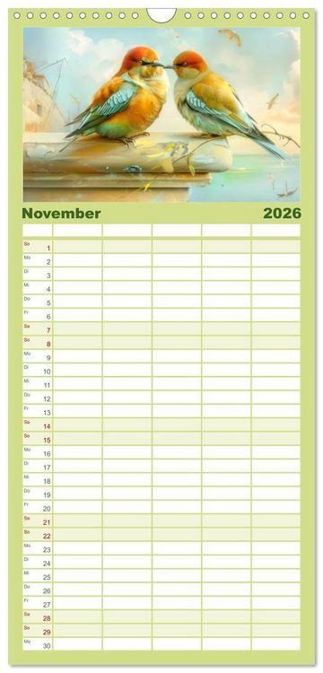 Produktbild: Familienplaner 2026 - Farbenfrohe Fantasiev&ouml;gel mit 5 Spalten (Wandkalender, 21 x 45 cm) CALVENDO