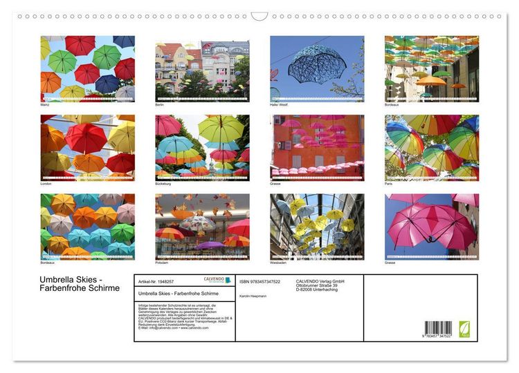 Produktbild: Umbrella Skies - Farbenfrohe Schirme (Wandkalender 2026 DIN A2 quer), CALVENDO Monatskalender