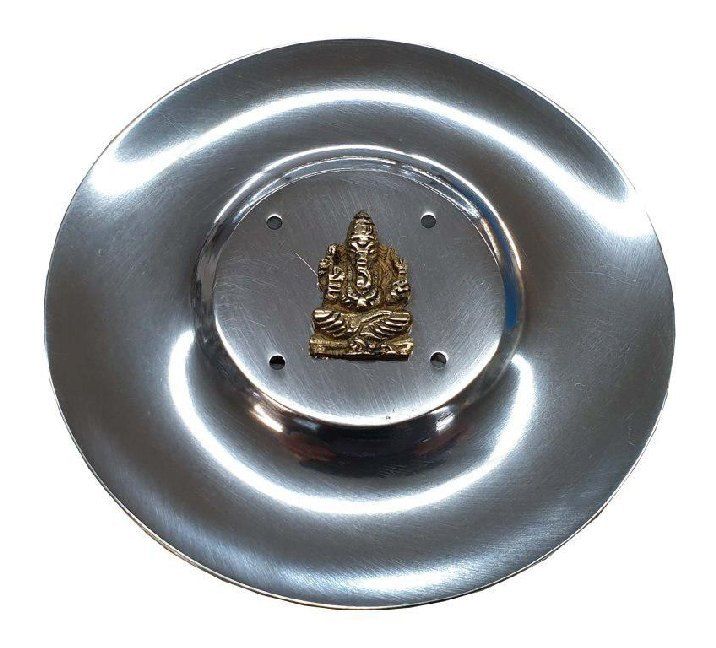 Produktbild: R&auml;ucherst&auml;bchenhalter "Ganesha" Messingrelief auf Metall rund 10 cm
