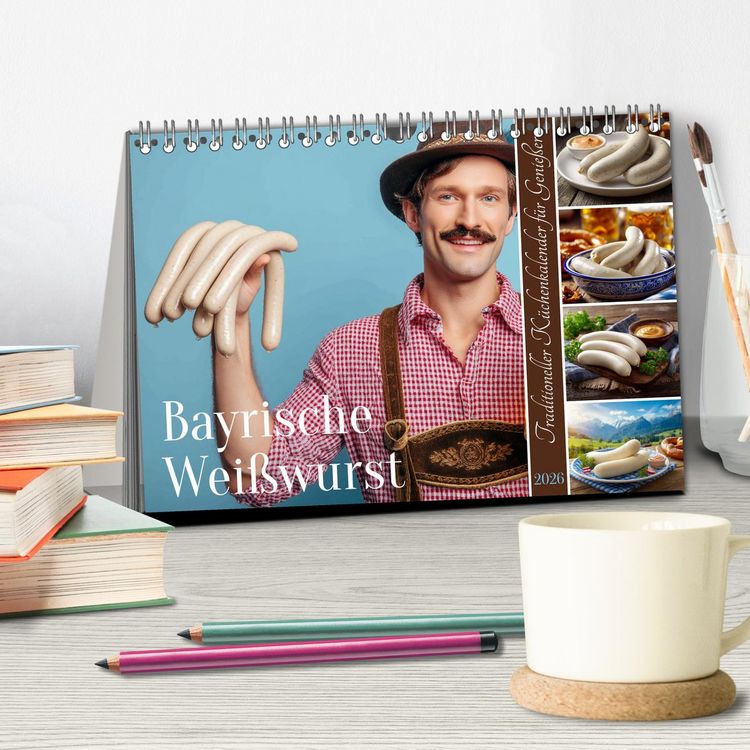 Produktbild: Bayrische Wei&szlig;wurst - Traditioneller K&uuml;chenkalender f&uuml;r Genie&szlig;er (Tischkalender 2026 DIN A5 quer), CALVENDO Monatskalender