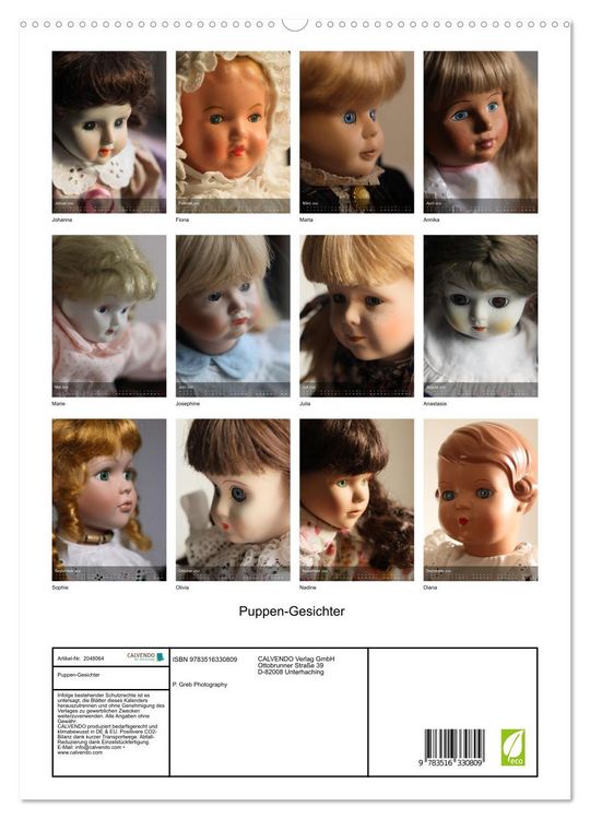 Produktbild: Puppen-Gesichter (hochwertiger Premium Wandkalender 2026 DIN A2 hoch), Kunstdruck in Hochglanz