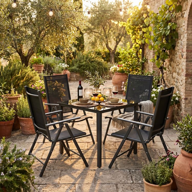 Produktbild: 5 tlg. Alu Glas Tisch Gartenset Sitzgruppe 80 SW