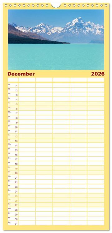 Produktbild: Familienplaner 2026 - Neuseeland - ein Naturparadies mit 5 Spalten (Wandkalender, 21 x 45 cm) CALVENDO