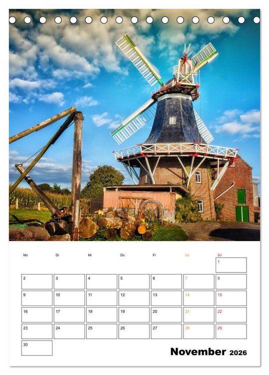 Produktbild: Historische Windm&uuml;hlen an der Friesischen M&uuml;hlenstra&szlig;e / CH-Version / Planer (Tischkalender 2026 DIN A5 hoch), CALVENDO Monatskalender