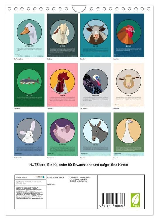 Produktbild: NUTZtiere, Ein Kalender f&uuml;r Erwachsene und aufgekl&auml;rte Kinder (Wandkalender 2026 DIN A4 hoch), CALVENDO Monatskalender
