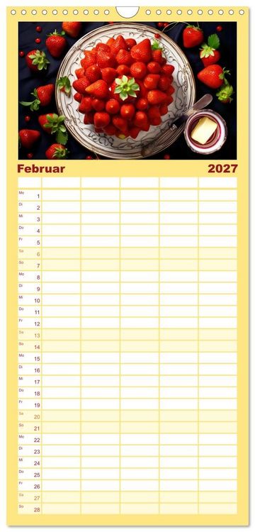 Produktbild: Familienplaner 2027 - Erdbeerzauber - Erdbeer-Schlemmereien mit Eis und Kuchen en masse! mit 5 Spalten (Wandkalender, 21 x 45 cm) CALVENDO