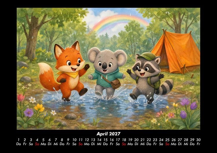 Produktbild: Camping-Abenteuer mit Finn, Kiki & Rocco 2027 Fotokalender DIN A3